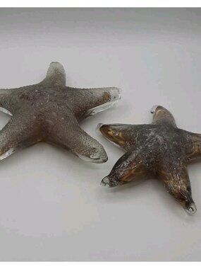Vintage Art Glass Starfish Paperweight Sculpture Glass Hand Blown Set of 2